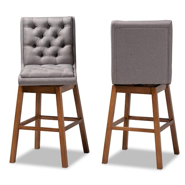Baxton Studio Gregory 31 in. Grey and Walnut Brown Bar Stool (Set of 2)