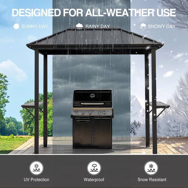 4.5 ft. x 7.2 ft. Grey Canopy, Outdoor Metal Hardtop BBQ Gazebo
