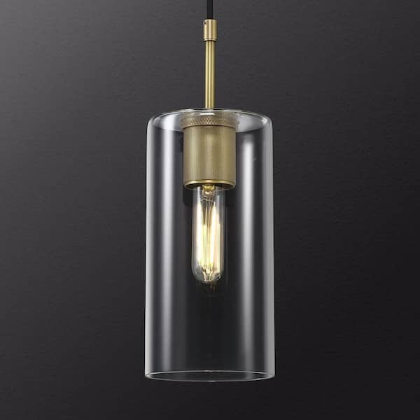 PUYRNF 86.5 in. H 1-Light Dimmable LED Brass Kitchen Island Pendant Light With Glass Shade, for Kitchen, Dining Room, Bedroom
