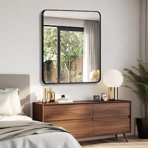 Black 36 in W x 36 in. H Square Metal Framed Wall Mirror