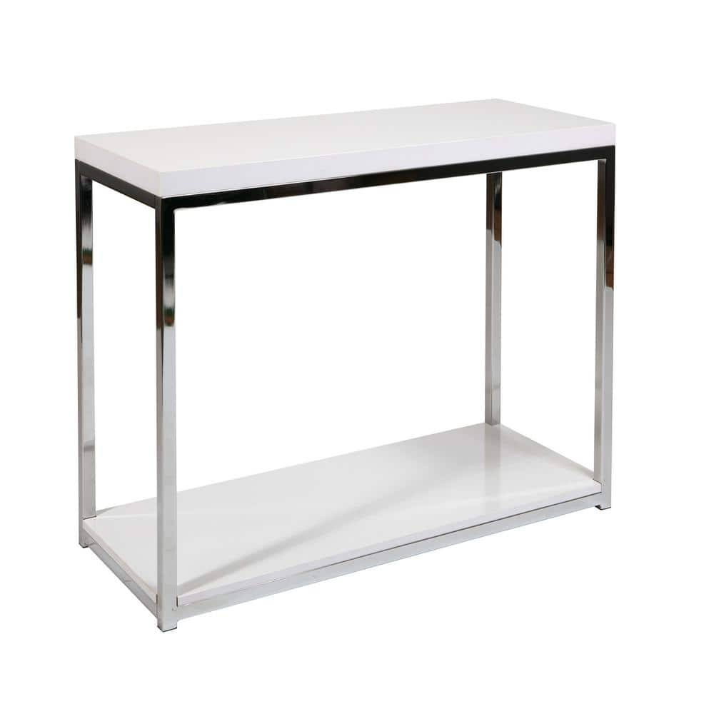 White console table with chrome deals legs