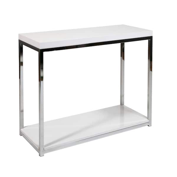 OSP Home Furnishings Wall Street 36 in. White/Chrome Rectangle Acrylic Console Table with Storage