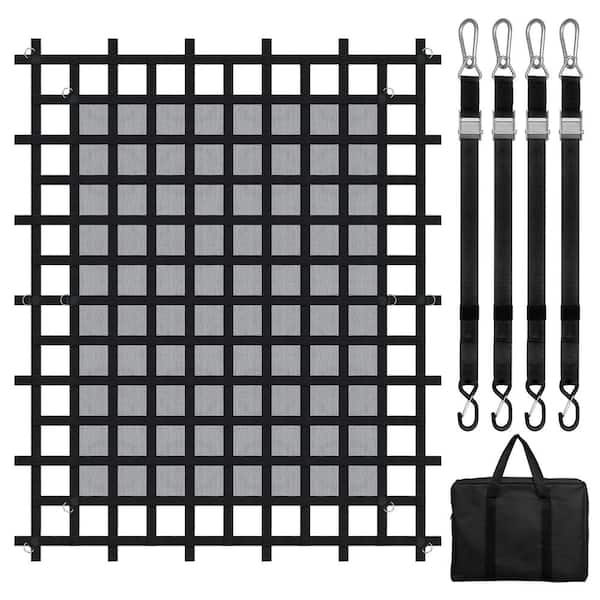 Cargo Net, 96 in. x 81 in. Heavy Duty Truck Cargo Net for Truck Bed, 4-Adjustable Straps W/ Carabiners and S-Hooks Rope