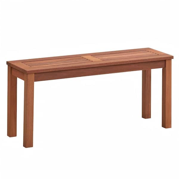 Clihome 2-Seater Wood Outdoor Patio Ottoman Backless Dining Bench with Breathable Slatted Seat