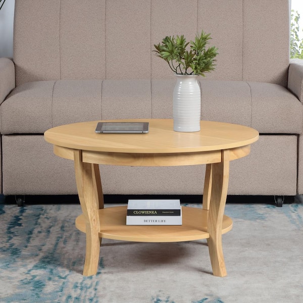 Convenience Concepts American Heritage 30 in. Honey Oat Round MDF Coffee Table with Shelf