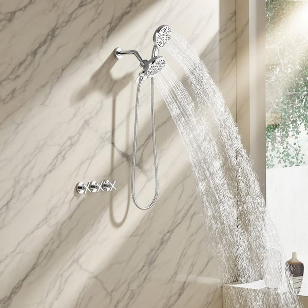 Vara 3 Cross Handle 7-Spray 3-Way Tub and Shower Faucet 1.8 GPM in Polished Chrome Valve Included
