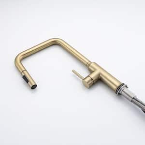 Single Handle Deck Mount Gooseneck Pull Down Sprayer Touchless Kitchen Faucet in Brushed Gold