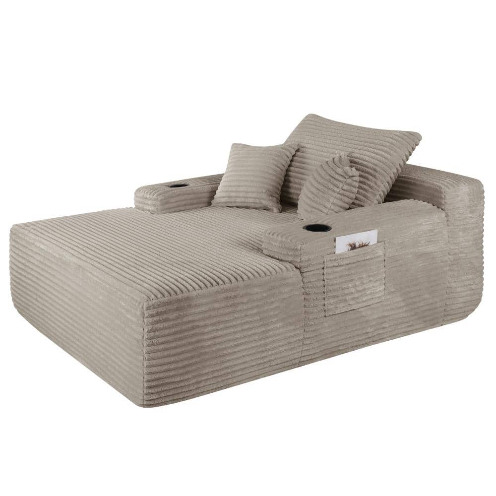 47 in. Coffee Fabric Convertible Chaise Lounge with Wide Armrest & Throw Pillows, Cozy Boneless Sleeper Sofa Bed for