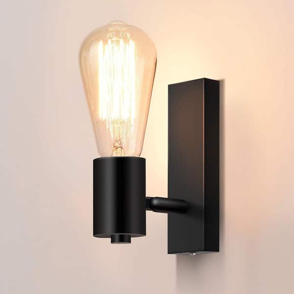 YANSUN 2.76 in. 1-Light Matte Black Vintage Industrial Bulb Wall Sconce for Bathroom Stair Bedroom