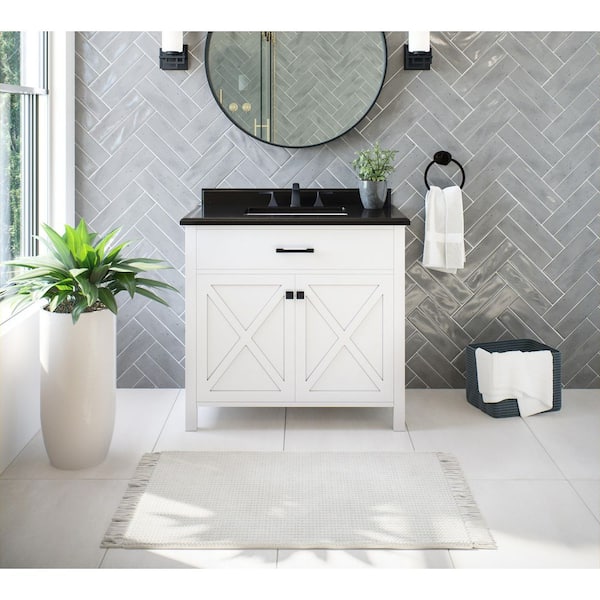 Home Decorators Collection Ainsley 36 in. Single Sink White Bath Vanity with Black Granite Top (Assembled)