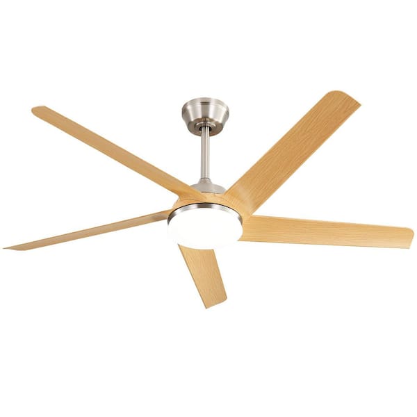 52 In. Indoor Brushed Nickel 5 Durable ABS Blades Integrated LED Ceiling Fan with Remote Control and Reversible DC Motor