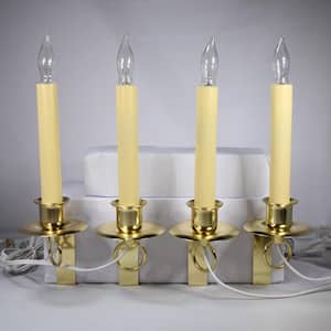 12 in. Electric Christmas Window Candles with Brass Holder (Set of 4)