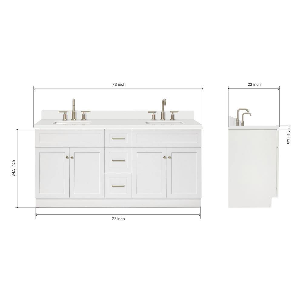 Hamlet 73" White Freestanding Double Vanity with Quartz Top