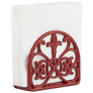 Fleur De Lis Cast Iron Upright Napkin Holder, Red