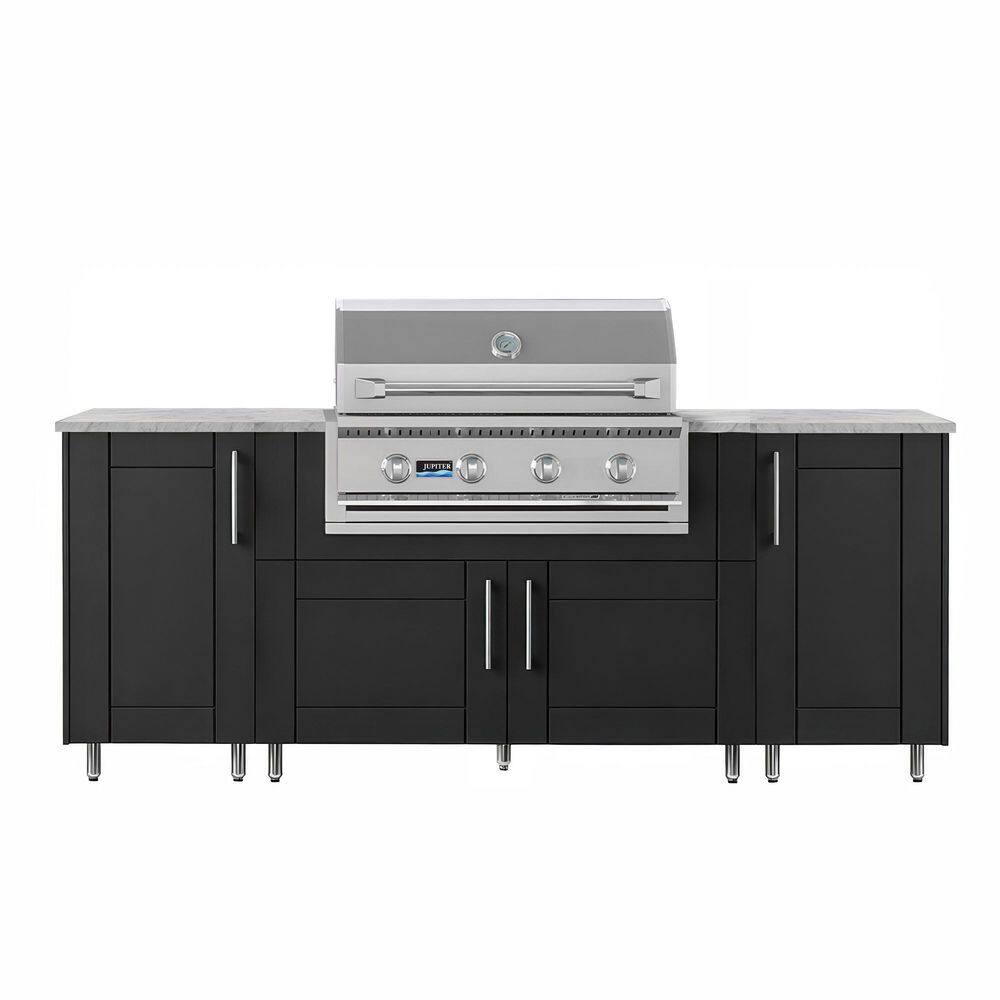 Golden Sky 86.5 in. W 4-Burner Propane Grill Island in Stainless Steel Sanibel Pitch Black with 2-Roll-Out Tray Cabinet price history on PriceWatchPro
