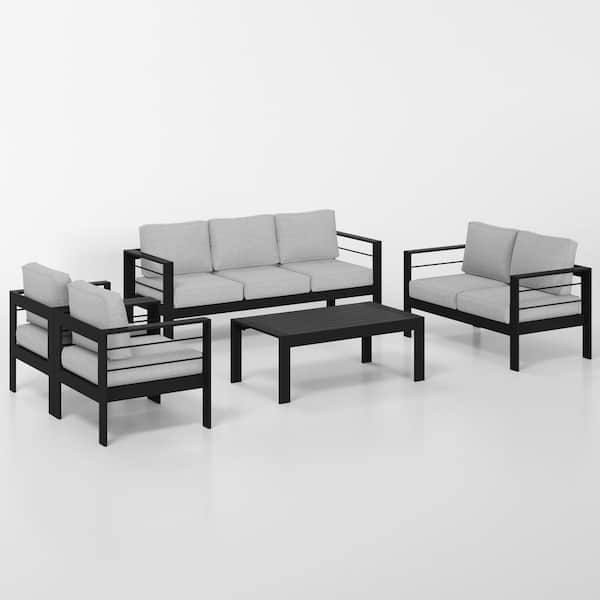 SUNVIVI 5-Piece Aluminum Patio Conversation Set with Light Gray Cushions