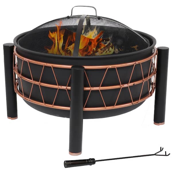 Sunnydaze Trapezoid Pattern Oil-Rubbed Brown Steel Fire Pit with Cover