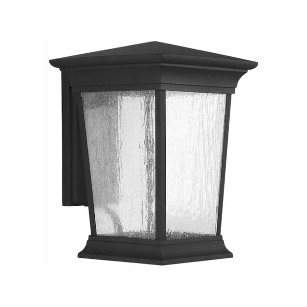 Progress Lighting Arrive LED Collection Textured Black Clear Seeded Glass Modern Outdoor Large Wall Lantern Light