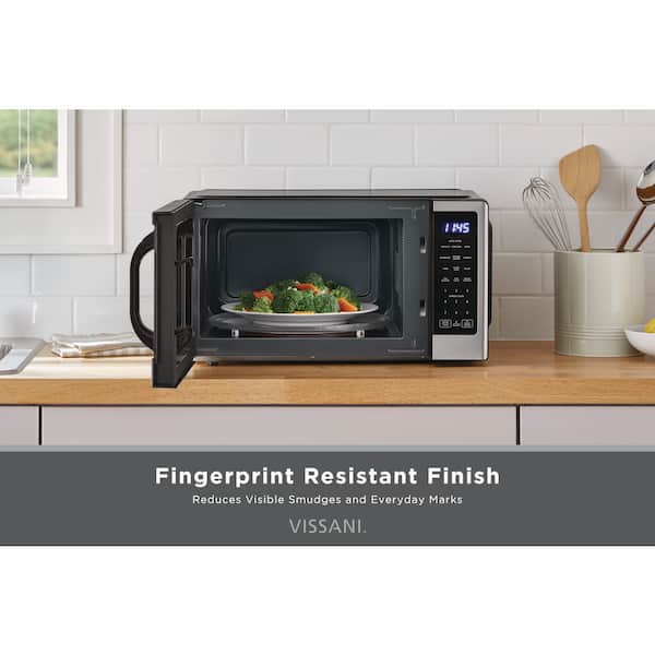Vissani - 1.1 cu. ft. 1000-Watt Countertop Microwave Oven in Fingerprint Resistant Stainless Steel and Bar handle
