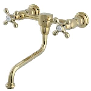Heritage 2-Handle Wall Mount Bathroom Faucet in Polished Brass