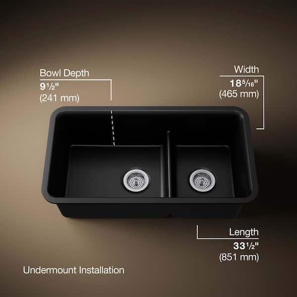 KOHLER Cairn Matte Black Granite Composite 33 .5 in. Double Bowl