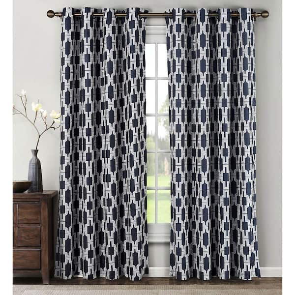 Window Elements Navy Geometric Grommet Room Darkening Curtain - 54 in. W x 84 in. L (Set of 2)