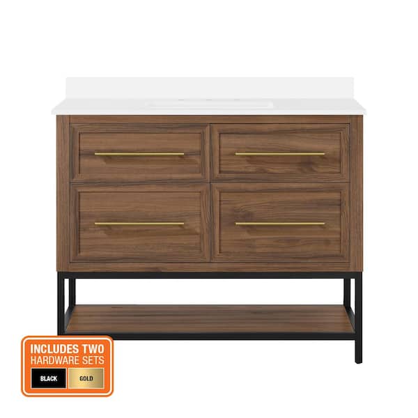 Corley 42 in. Single Sink Spiced Walnut Bath Vanity with White Engineered Stone Top (Assembled)