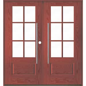 Faux Pivot 72 in. x 80 in. 6-Lite Left-Active/Inswing Clear Glass Redwood Stain Double Fiberglass Prehung Front Door