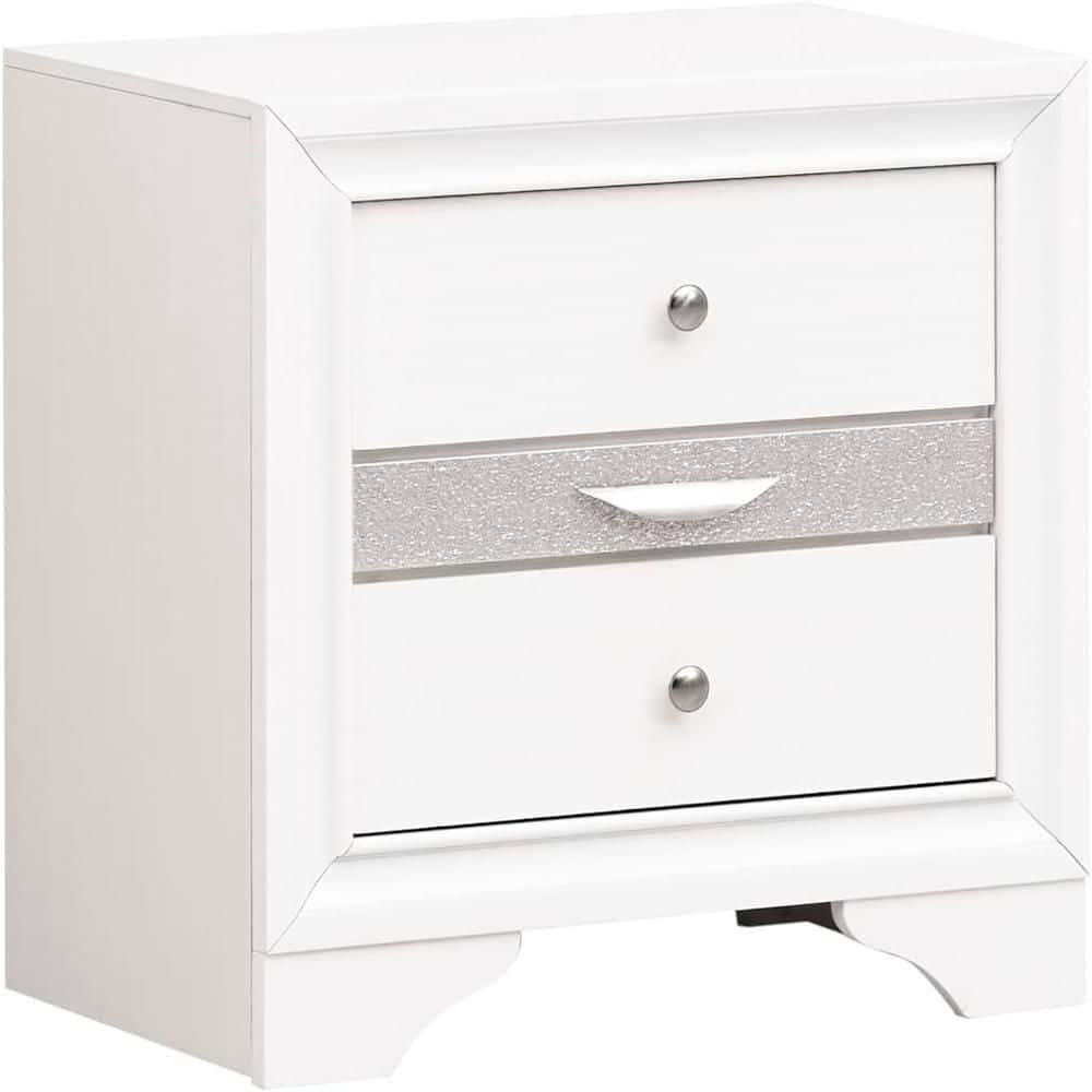 White Finish, 2 Drawers Nightstand