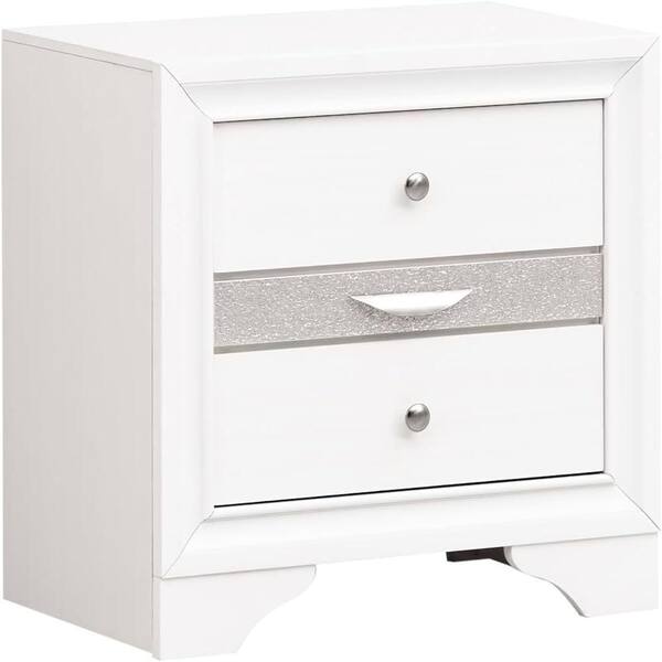 White Finish, 2 Drawers Nightstand