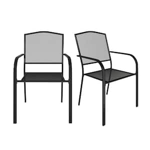 Black Steel Mesh Outdoor Dining Chair for Deck Lawn Garden (Set of 2)