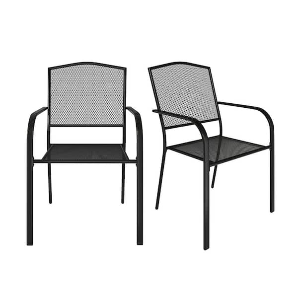 Black Steel Mesh Outdoor Dining Chair for Deck Lawn Garden (Set of 2)