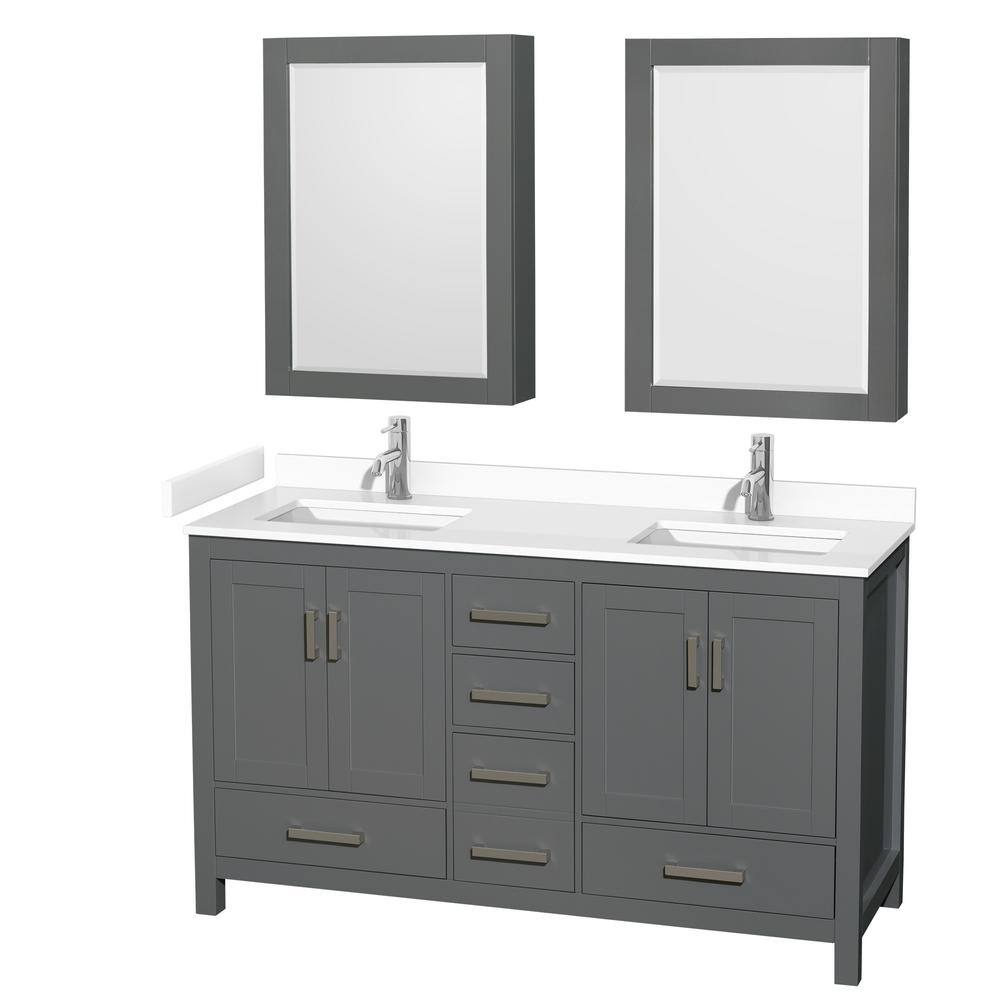 Wyndham Collection Sheffield 60 in. W x 22 in. D x 35 in. H Double Bath Vanity in Dark Gray with