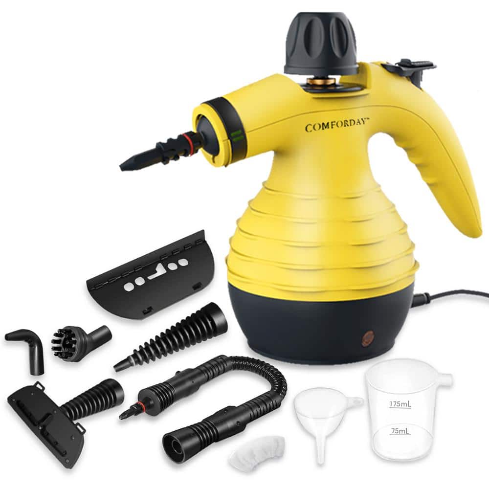 Handheld Pressurized Steam Cleaner with 9-Piece Accessory Set,  Multifunctional Steam Cleaning for Car, Home, Bedroom, Chemical-Free,  Yellow XH
