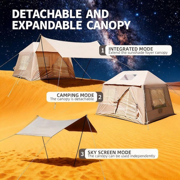 TEINIE 9 ft x 7 ft Beige Inflatable Camping Tent Glamping Tents