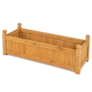 43.5 in. Natural Fir Wood Rectangular Garden Bed with Drainage System