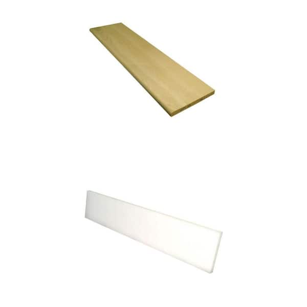1 in. x 11.5 in. x 36 in. Unfinished White Oak Tread and 0.75 in. x 7.25 in. x 36 in. Primed Wood Riser Combo