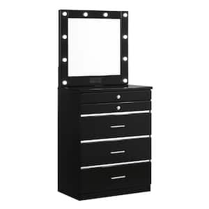 Solvang 5-Drawer High Gloss Black Chest of Drawers Set with Mirror (68.5 in H. x 29.5 in W. x 19 in D.)