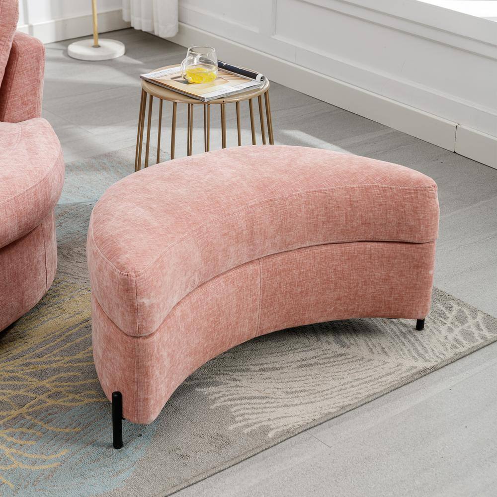 17.3H X 32.7 W X18.9D Pink Chenille Upholstered Half Crescent Moon B