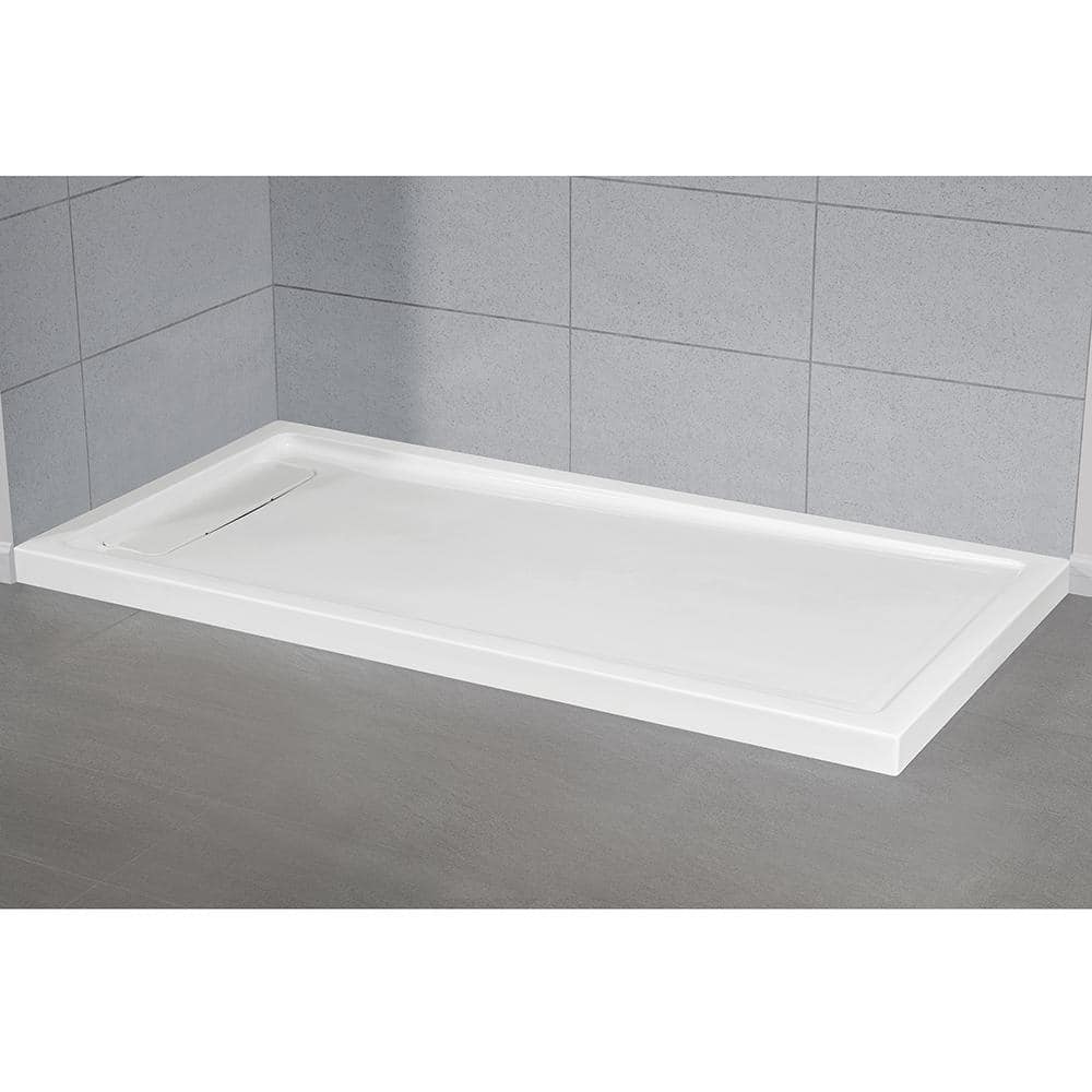 White Acrylic 72x36 Rectangular Shower Base with Hidden Drain