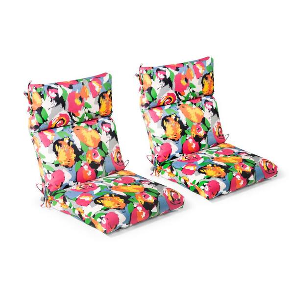 Hampton Bay Outdoor Dining Chair Cushion 21.5 X 44 High Back Floral Seat 2 Pack 