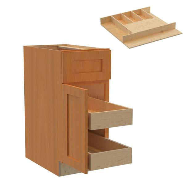 Home Decorators Collection Newport 15 in. W x 24 in. D x 34.5 in. H Assembled Plywood Base Kitchen Cabinet in Cinnamon with 2ROT Cutlery LH