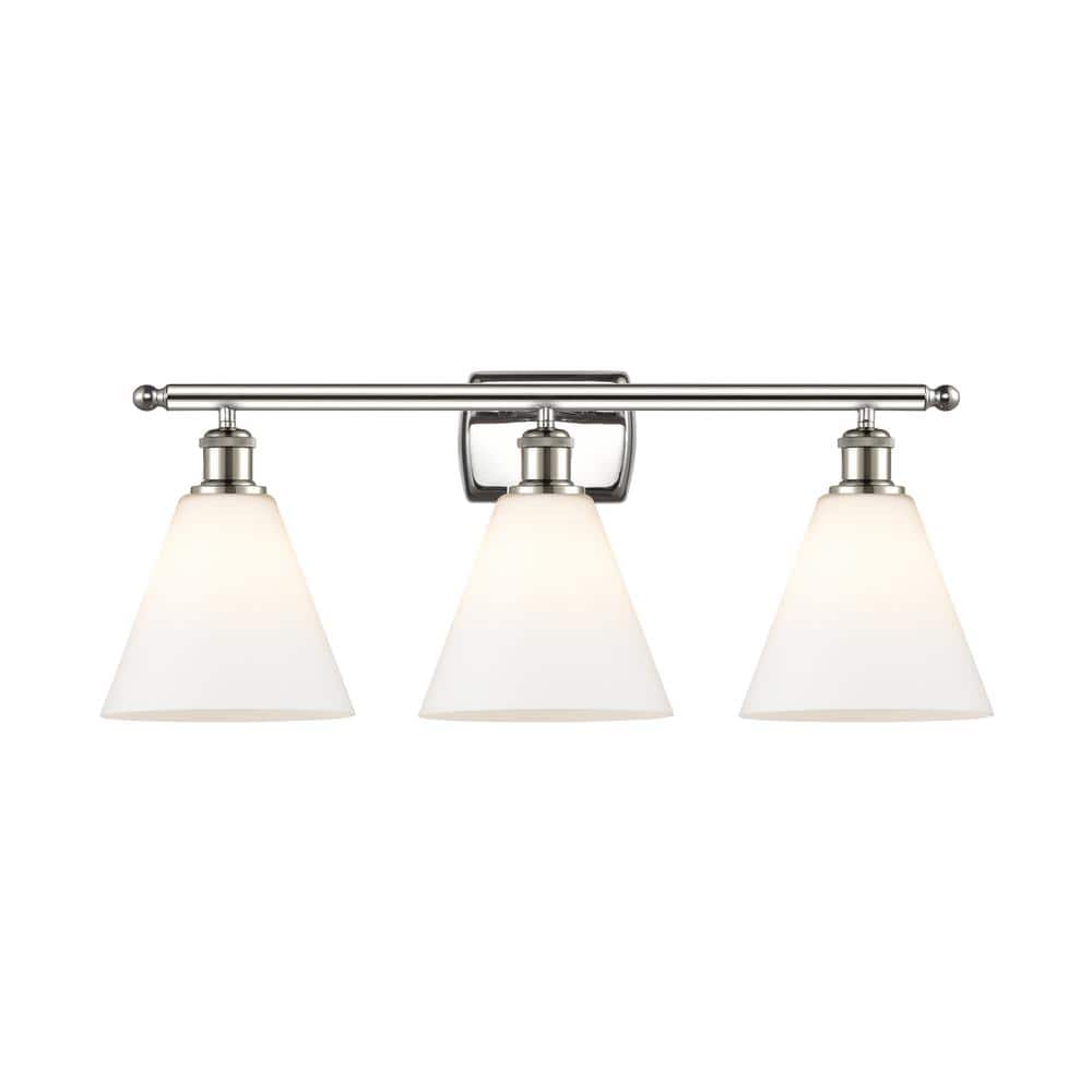 Berkshire 28 in. 3-Light Polished Nickel, Matte White Vanity Light with White Glass Shade price history on PriceWatchPro