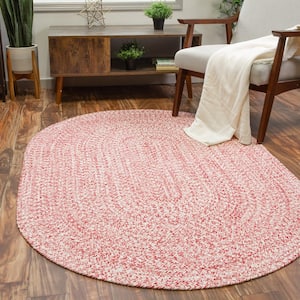 Red 2 ft. x 6 ft. Oval Farmhouse Cotton Runner Rug