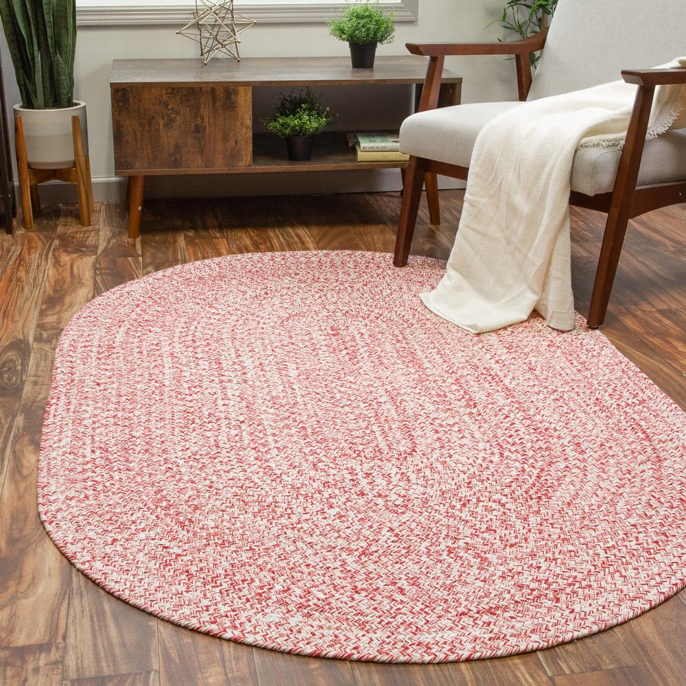 Handmade Red and White Braided Oval Cotton Rug 3' x 5'