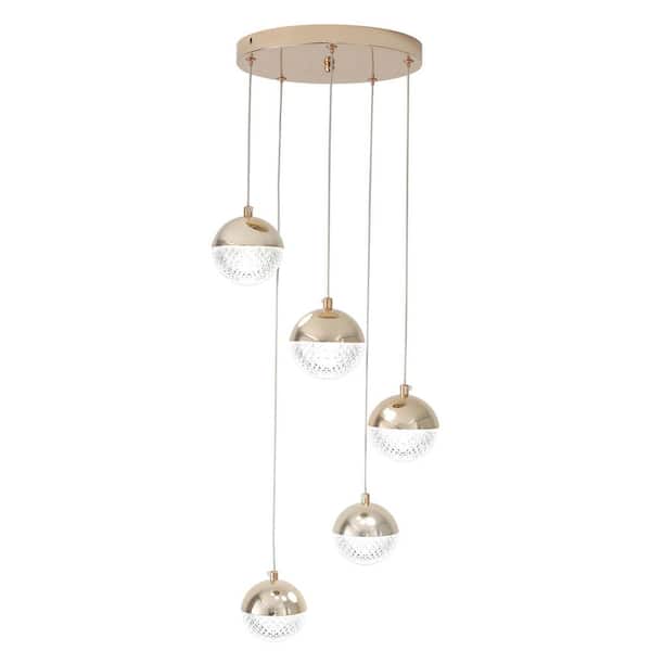 ADSENSTY 5 x 7-Watt 5-Light Gold Integrated LED Modern Pendant Light for Dining Room