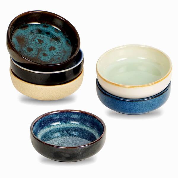 3.35 in Ceramic Soy Sauce Dish Set of 6 with Assorted Colors, Small Dipping Bowls for Appetizers Sides