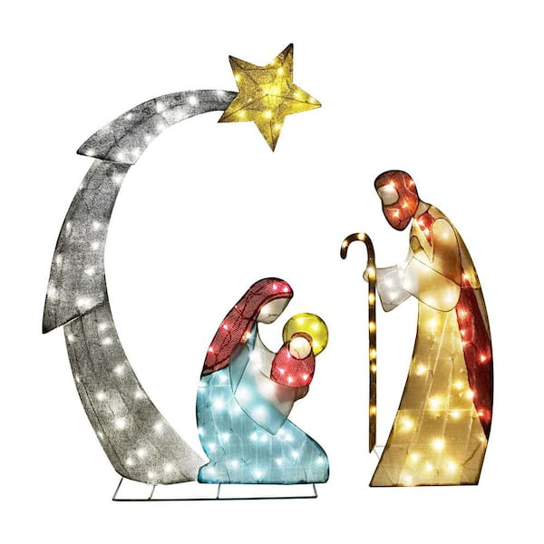 5 ft. 3D Christmas Nativity Scene Tinsel Yard Light 140 Pre-Lit LED Warm White Lights with Metal Stakes