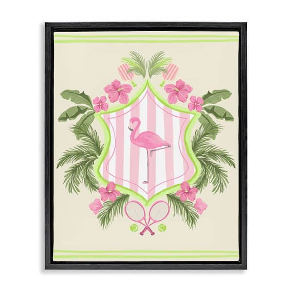 Stupell Industries Palm Beach Flamingo Emblem by Kate Eldridge Black Floater Frame Sports Graphic Art Print 21 in. x 17 in.