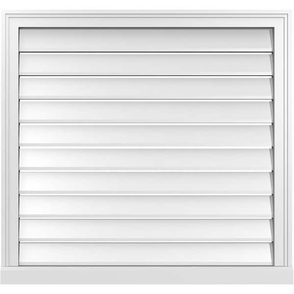 Ekena Millwork 34 in. x 32 in. Vertical Surface Mount PVC Gable Vent: Functional with Brickmould Sill Frame
